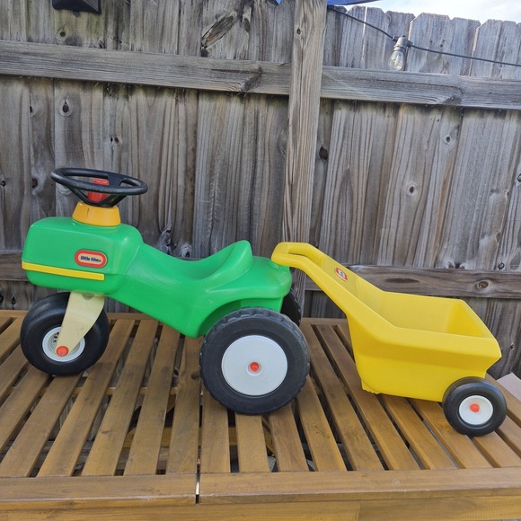 Little Tikes Other - Vintage Little Tikes Child Size Green Ride On Tractor + Yellow Trailer RARE